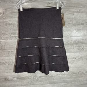 RInascimento Italy Unique Abstract Mini Party Skirt Brown Mesh & Wool New Sz 28